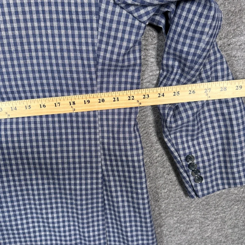 Alan Flusser Sport Coat Mens 46L Blue Gingham Check Stretch Polyester Blazer